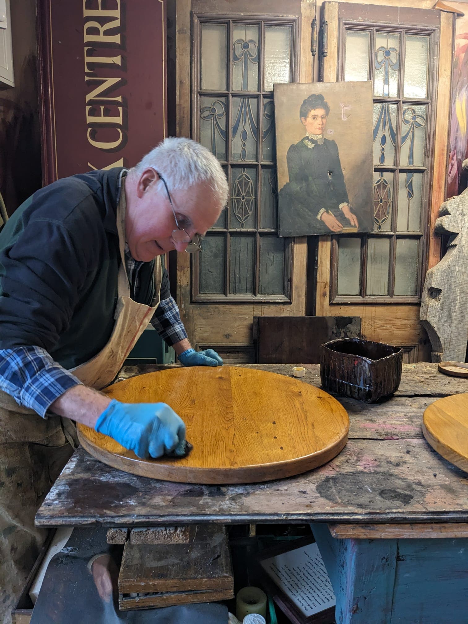 Student working on furniture piece